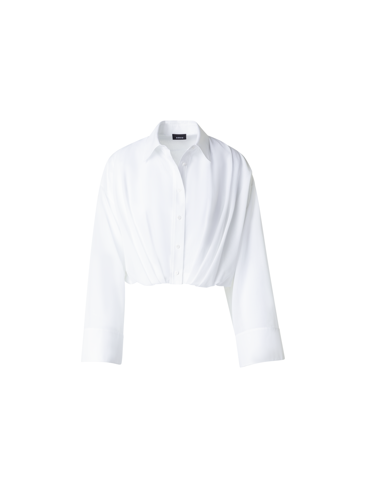 Designer Short Cotton Voile Blouse with Wide Sleeves - ecru - white
