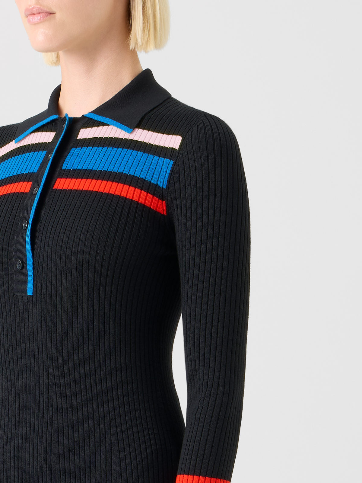 Designer Color-Block Ribbed Knit Polo Dress #editorial