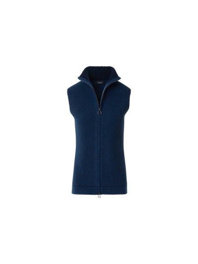 Designer Cashmere Knit Gilet with Front Rib Detail - neutral - navy - blue