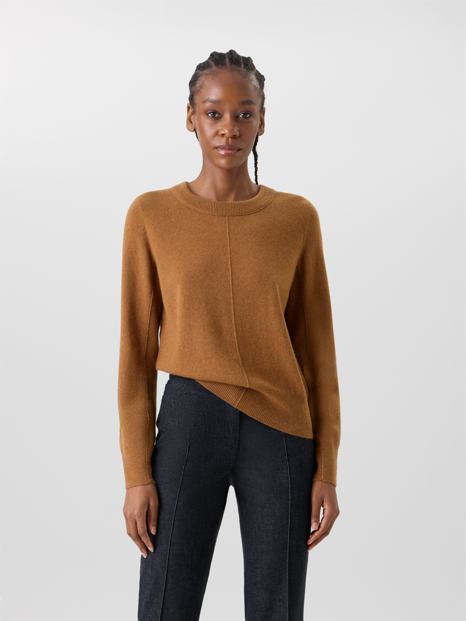 Designer Cashmere Sweater with Central Seam - brown 