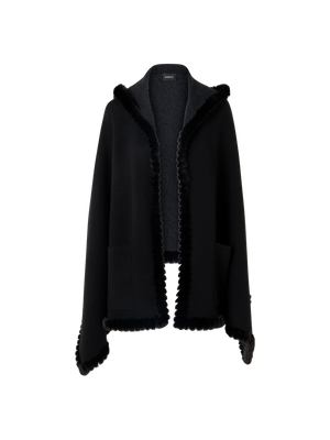 Designer Reversible Hooded Cashmere Cape with Mink Trim - grey - black