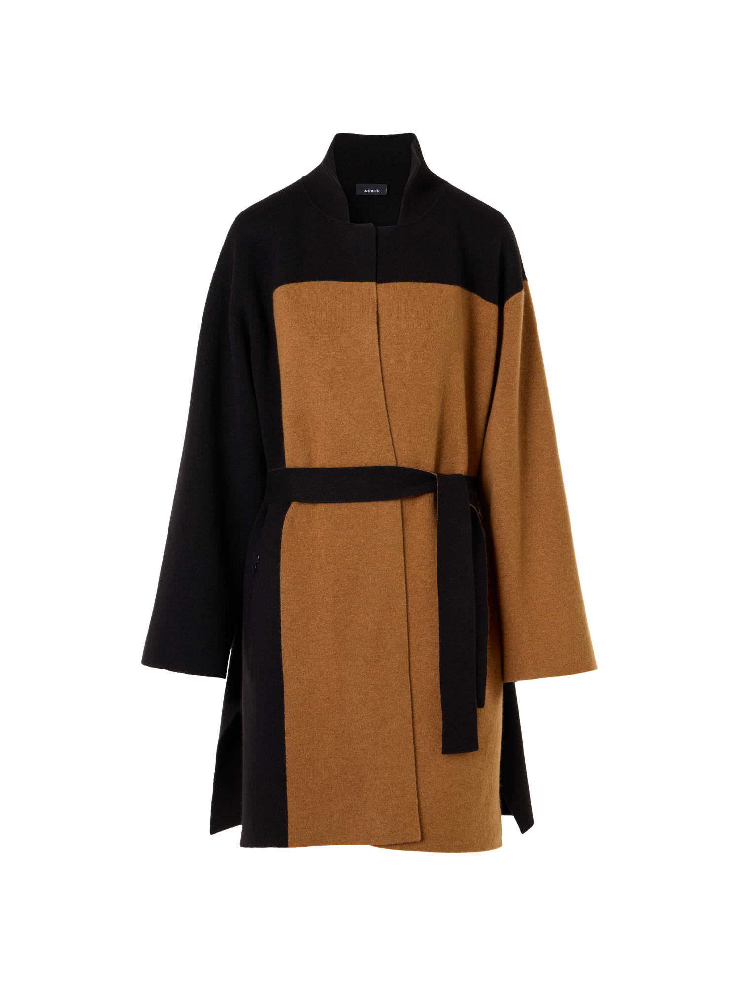 Designer Color Block Cashmere Double-Face Knit Coat - brown - multicolor - black