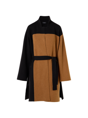 Designer Color Block Cashmere Double-Face Knit Coat - brown - multicolor - black