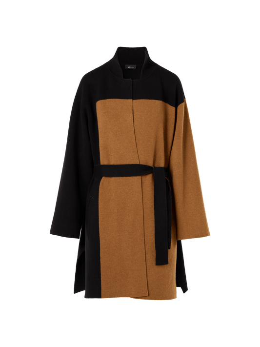 Designer Color Block Cashmere Double-Face Knit Coat - brown - multicolor - black