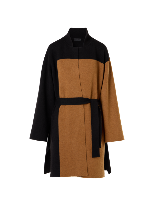 Designer Color Block Cashmere Double-Face Knit Coat - brown - multicolor - black