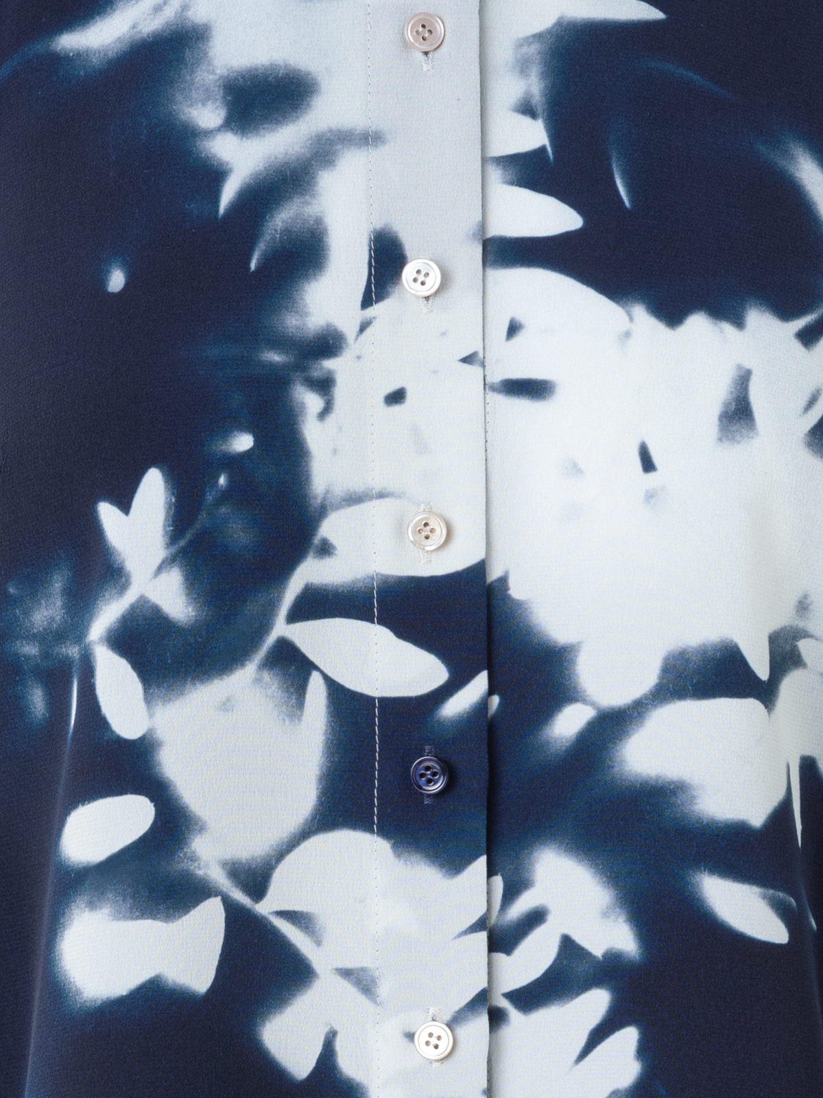 Designer Tie Neck Silk Blouse in Wildflower Print - neutral - navy - blue - multicolor