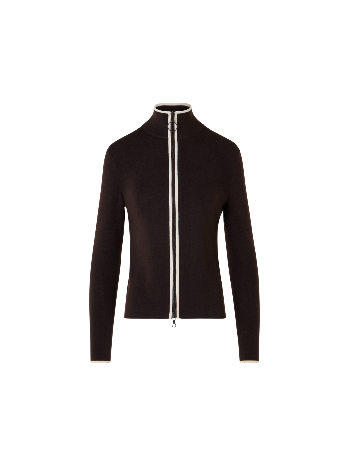 Designer Zipped Cardigan with Contrast Piping - brown
