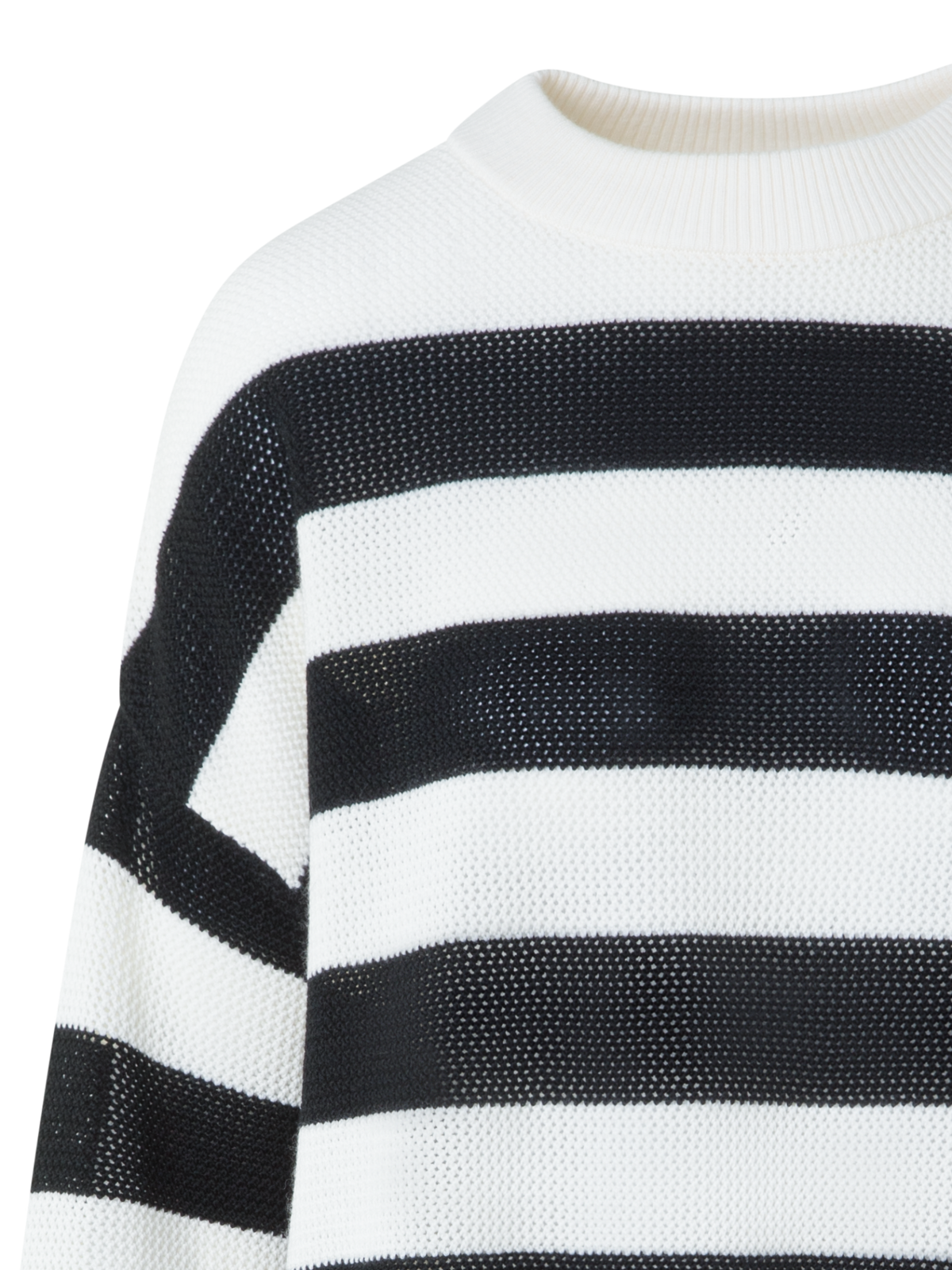 Designer Striped Cool Wool Mesh Sweater - black - neutral - multicolor - ecru - white