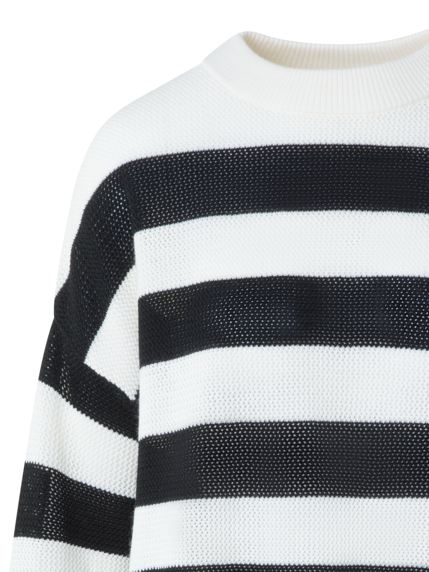 Designer Striped Cool Wool Mesh Sweater - black - neutral - multicolor - ecru - white