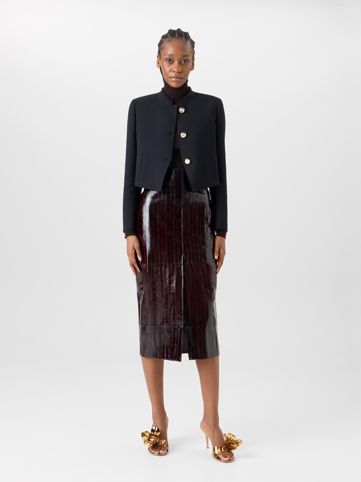 Designer Short Wool Double-Face Jacket with Gold Buttons - black #editorial