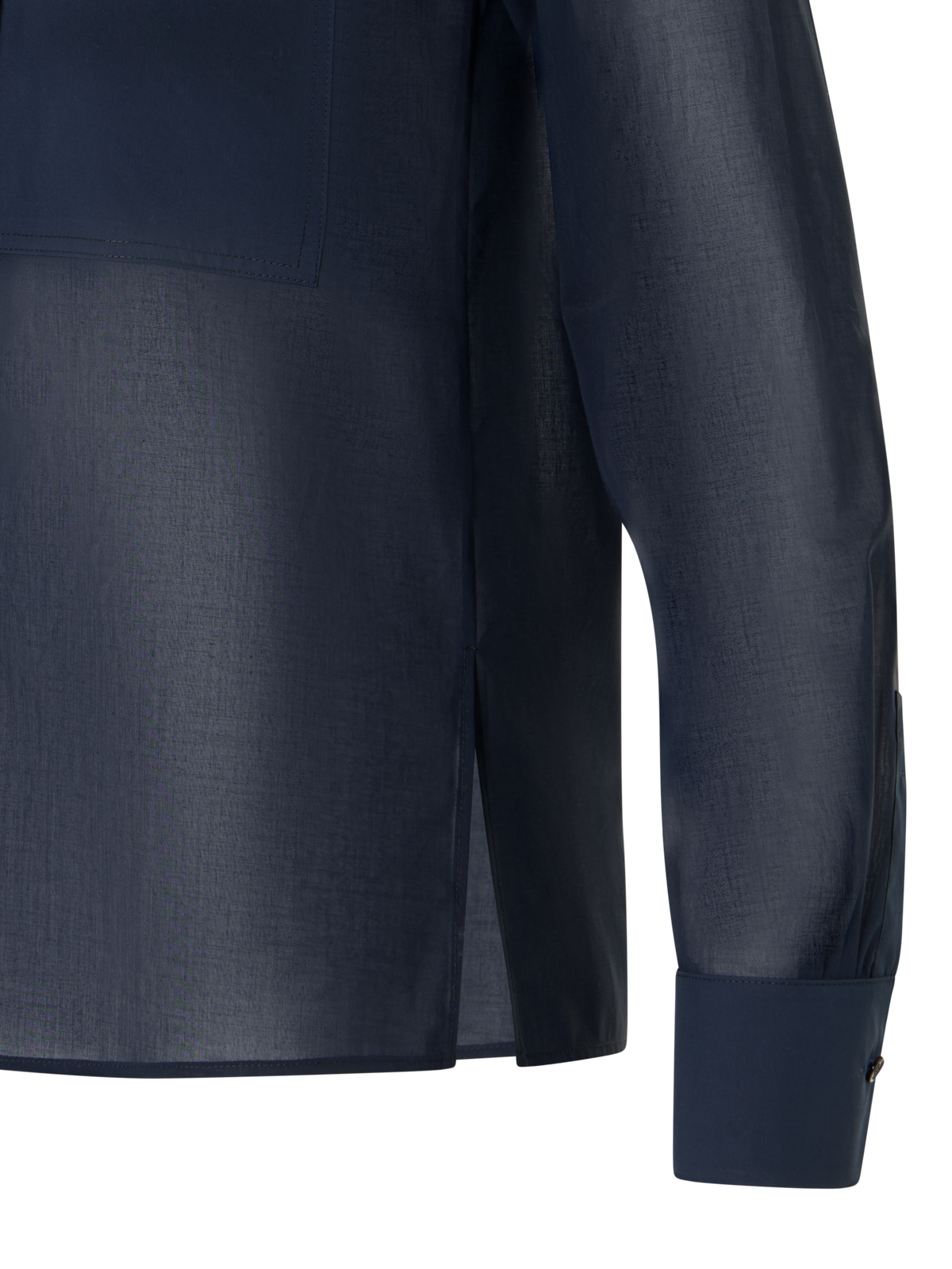 Designer Cotton Voile Tunic Blouse with Poplin Breast Pockets - blue