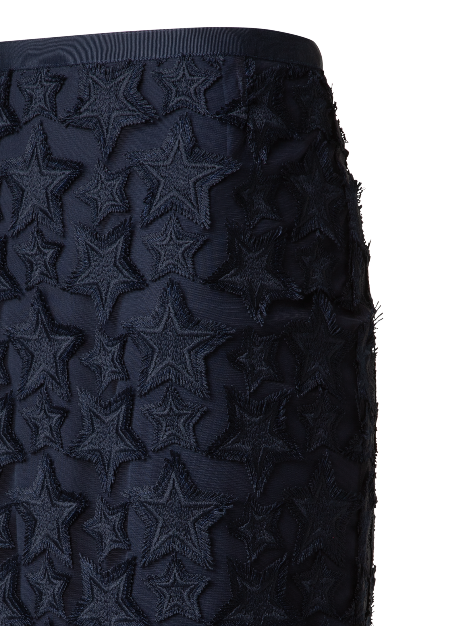 Designer Midi Skirt with 3D Star Embroidery - navy - blue