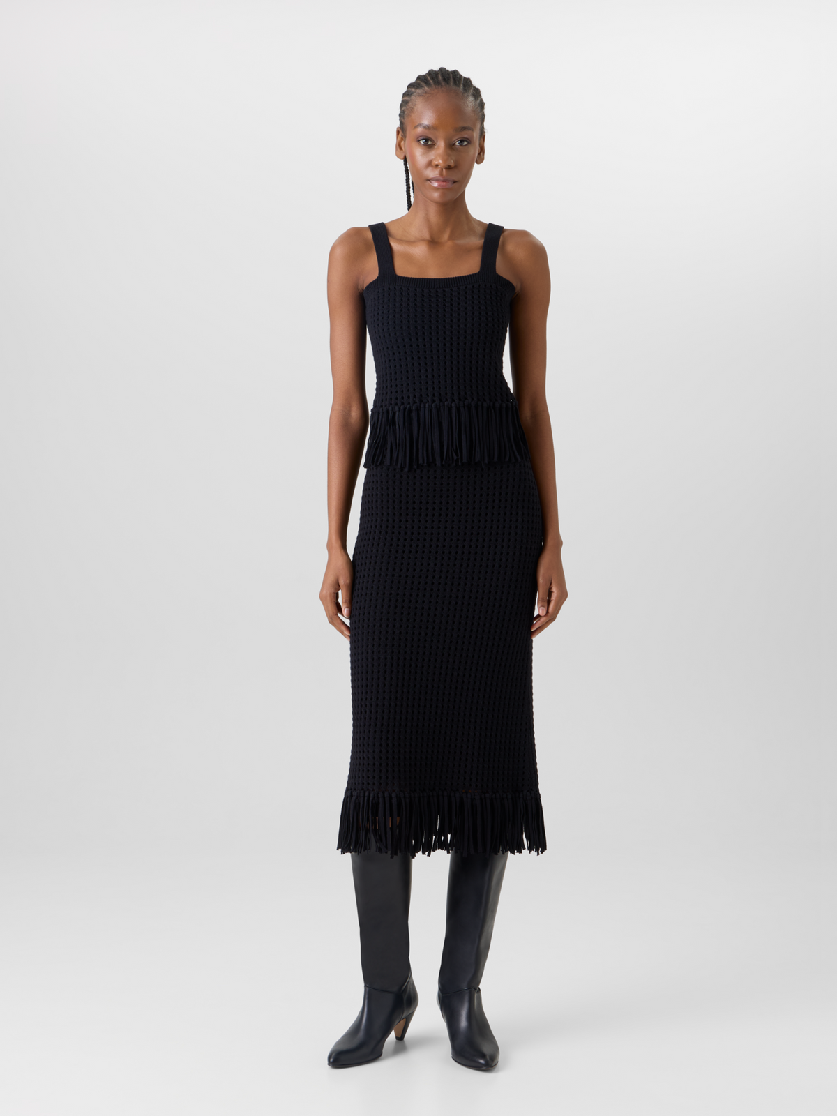 Designer Chunky Cotton Mesh Knit Tube Skirt - black #editorial