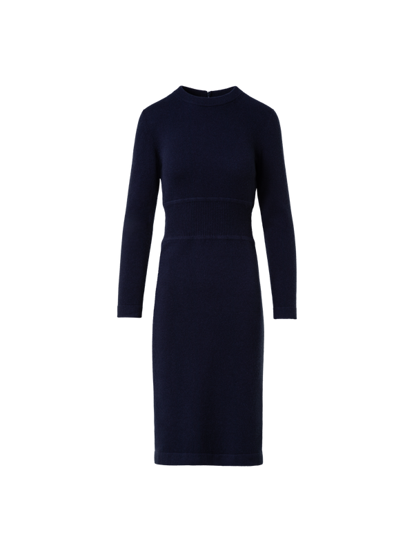 Designer Cashmere Stretch Knit Dress - navy - blue