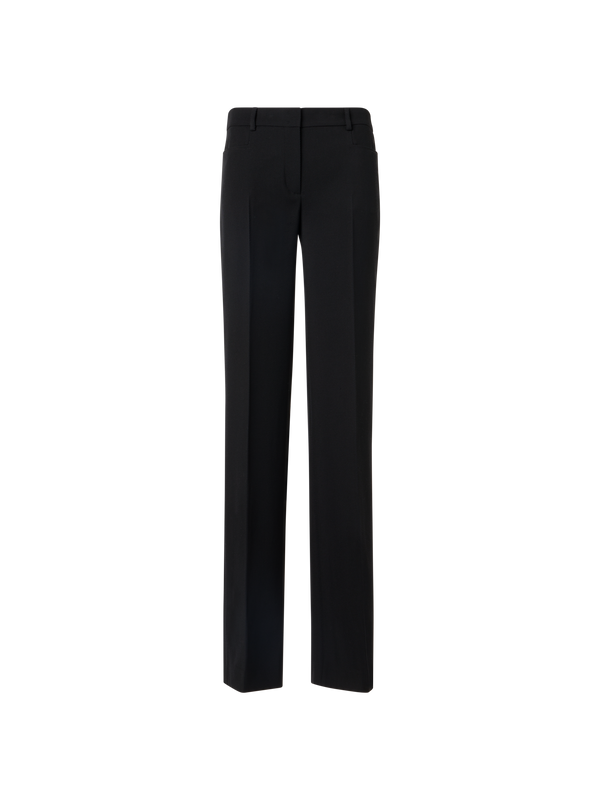 Designer Mikka Straight-Leg Pants in Wool Tricotine - black