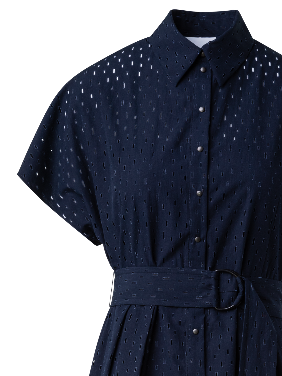 Designer A-Line Flare Cotton Lasercut Grid Midi Dress - navy