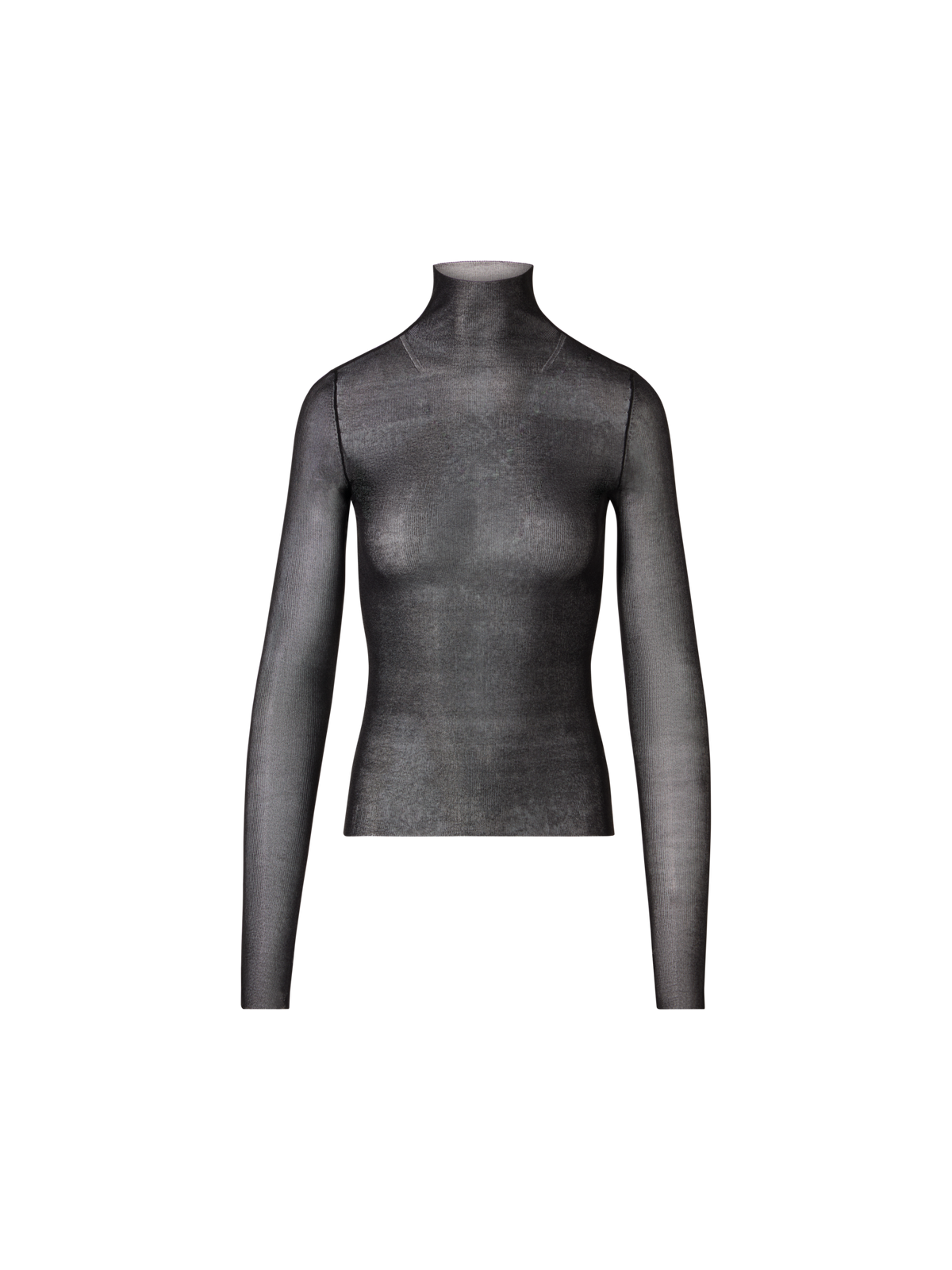 Designer Transparent Silk Fine Rib Sweater with Thumb Holes - black