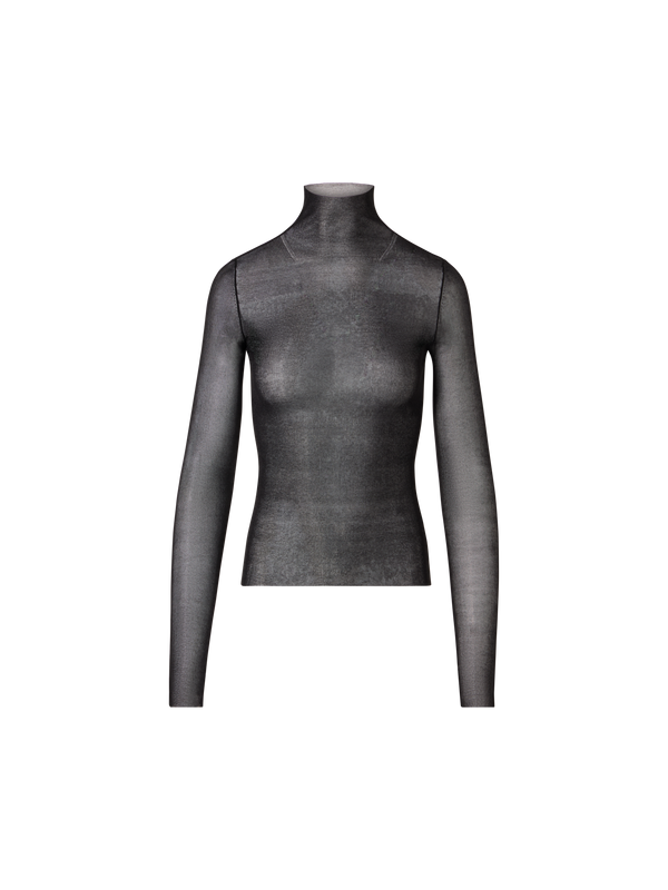 Designer Transparent Silk Fine Rib Sweater with Thumb Holes - black