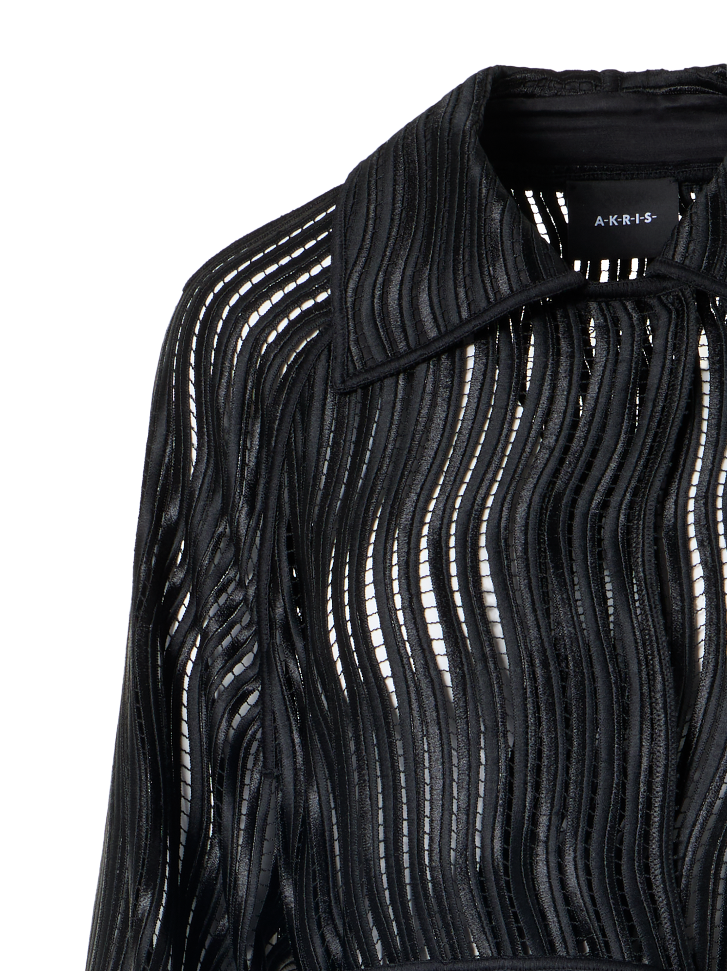 Designer Estelle Long Coat in Wave Guipure - black