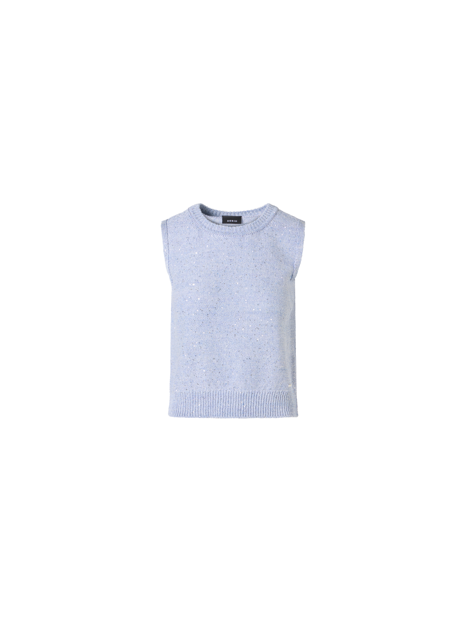 Designer Sleeveless Linen Cotton Knit Top with Sequins - blue