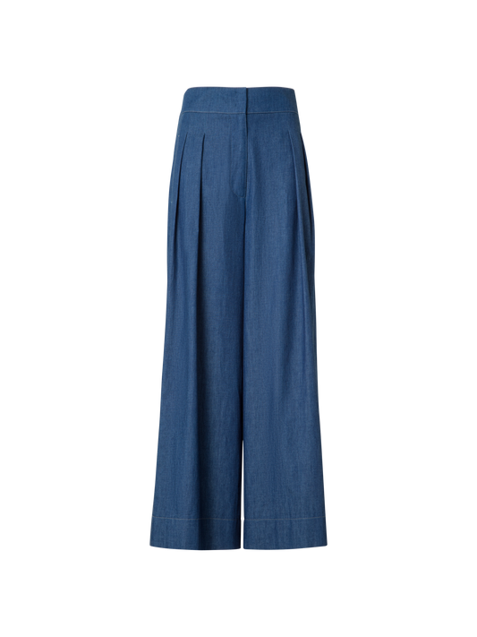 Designer Wide Lightweight Cotton Denim Culottes - blue