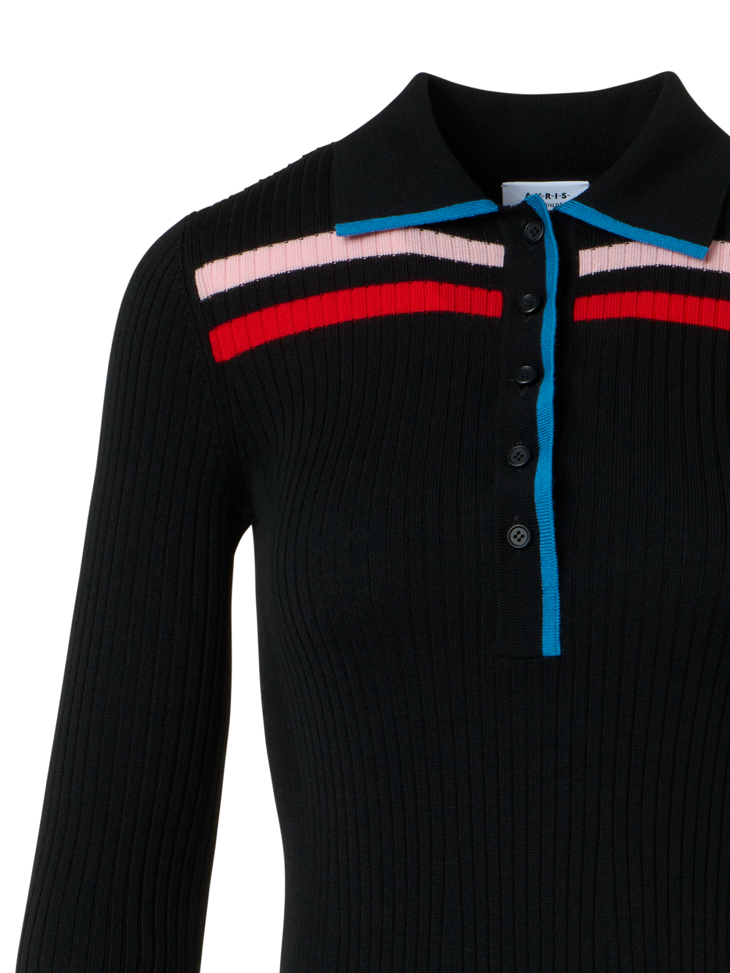 Designer Color-Block Ribbed Knit Polo Dress