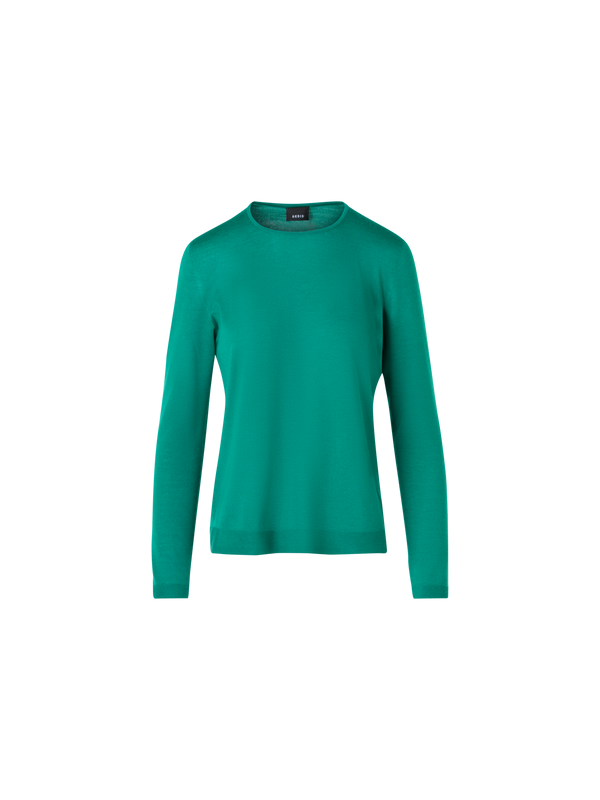 Designer Long-Sleeve Cashmere-Silk Knit Sweater - green