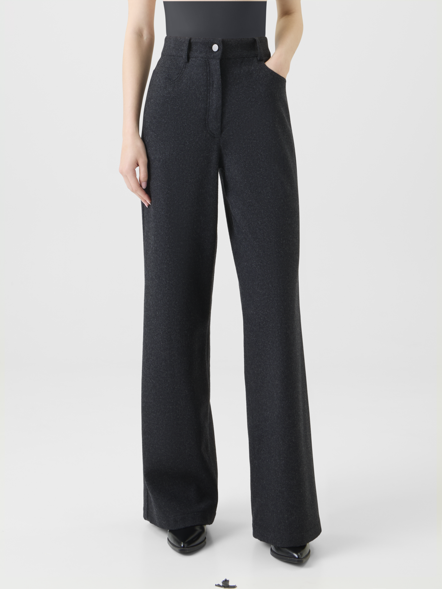 Designer Wide Heavy Wool Flannel Pants - neutral - grey 