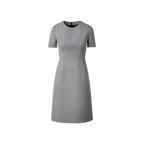 Vichy Pleated Sheath Dress in Wool Double-Face