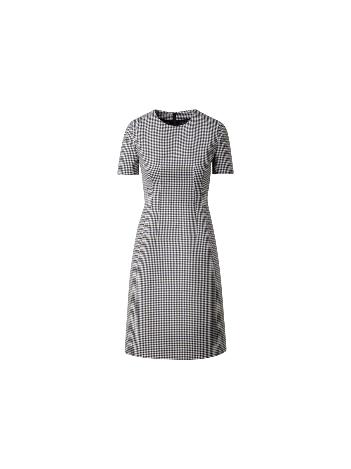 Designer Vichy Pleated Sheath Dress in Wool Double-Face - grey - multicolor