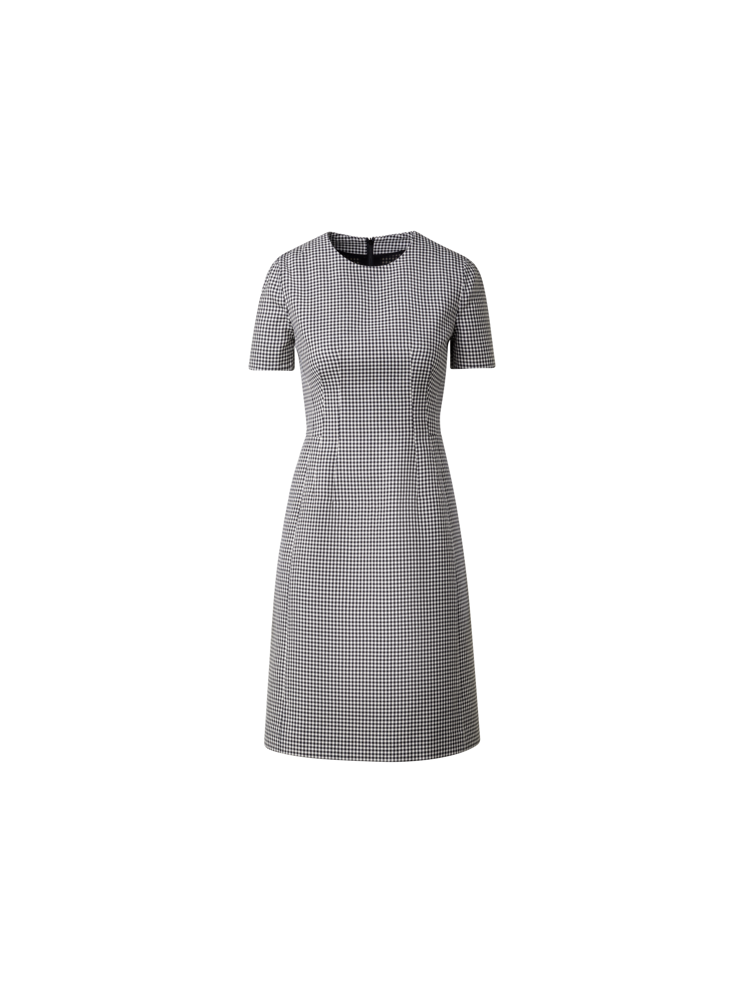 Designer Vichy Pleated Sheath Dress in Wool Double-Face - grey - multicolor