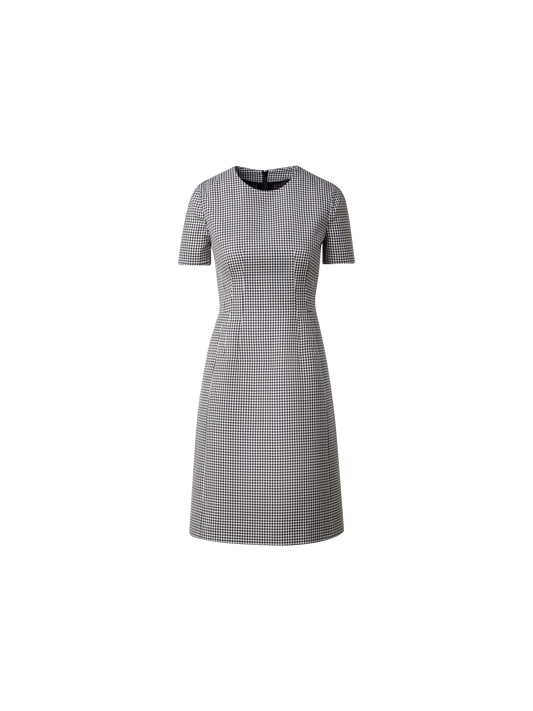 Designer Vichy Pleated Sheath Dress in Wool Double-Face - grey - multicolor