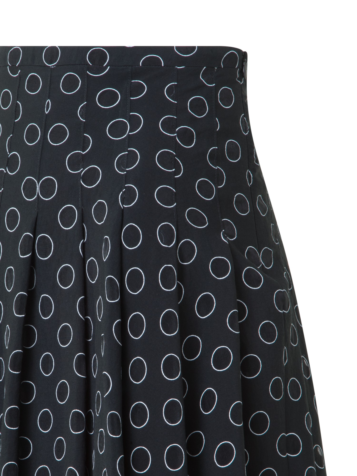 Designer Pleated Midi Skirt in Polka Dot Organzino - black - neutral