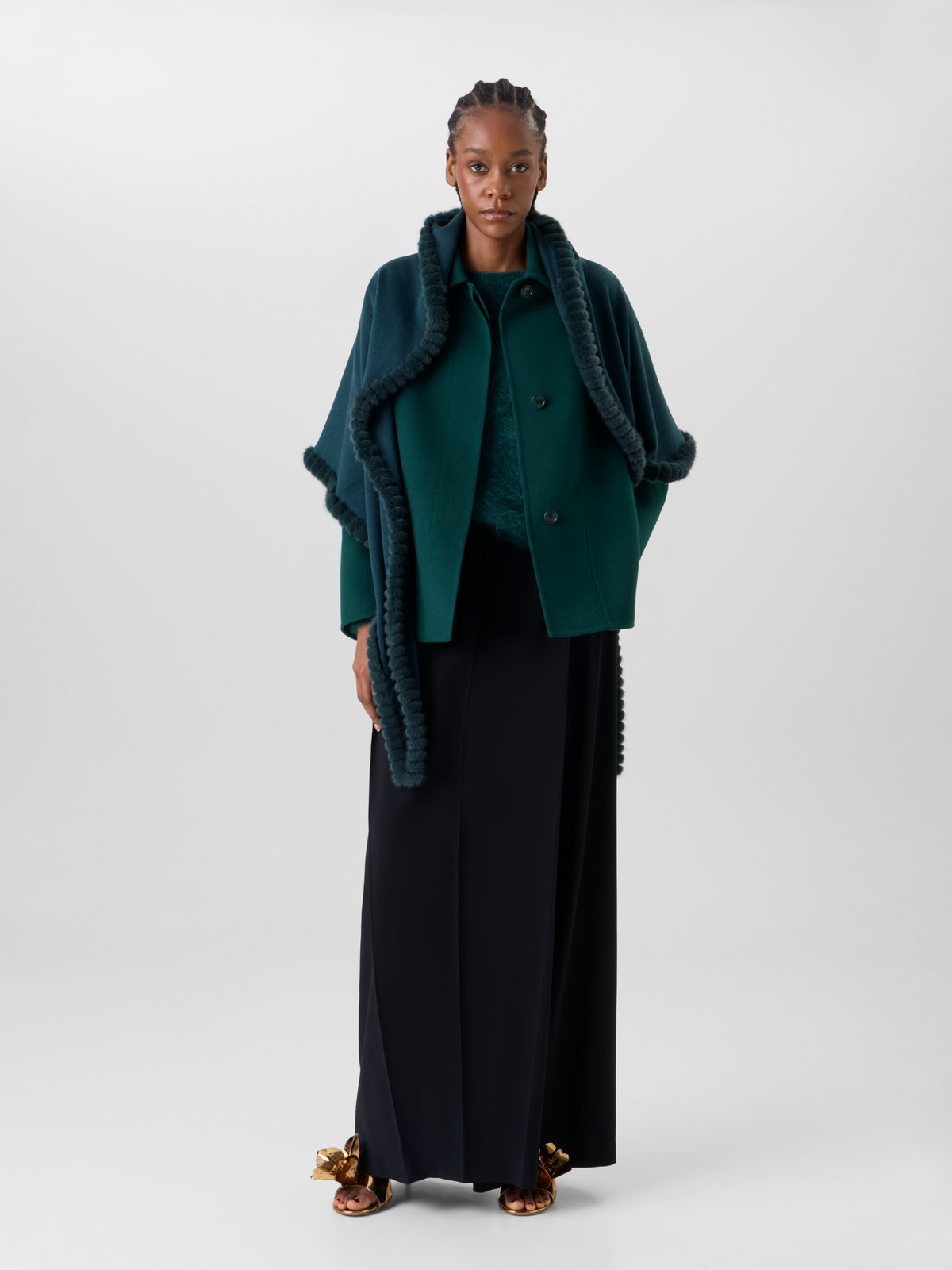 Designer Cashmere Silk Scarf with Mink Trim - green #editorial