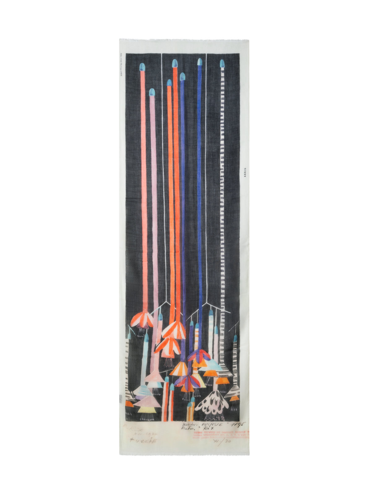 Designer Cashmere Scarf with Fuchsie Print - multicolor