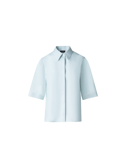 Designer Boxy Shirt Blouse in Linen - pastel - blue