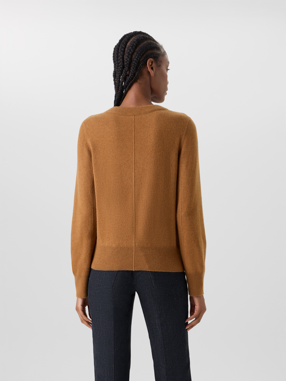 Designer Cashmere Sweater with Central Seam - brown #editorial