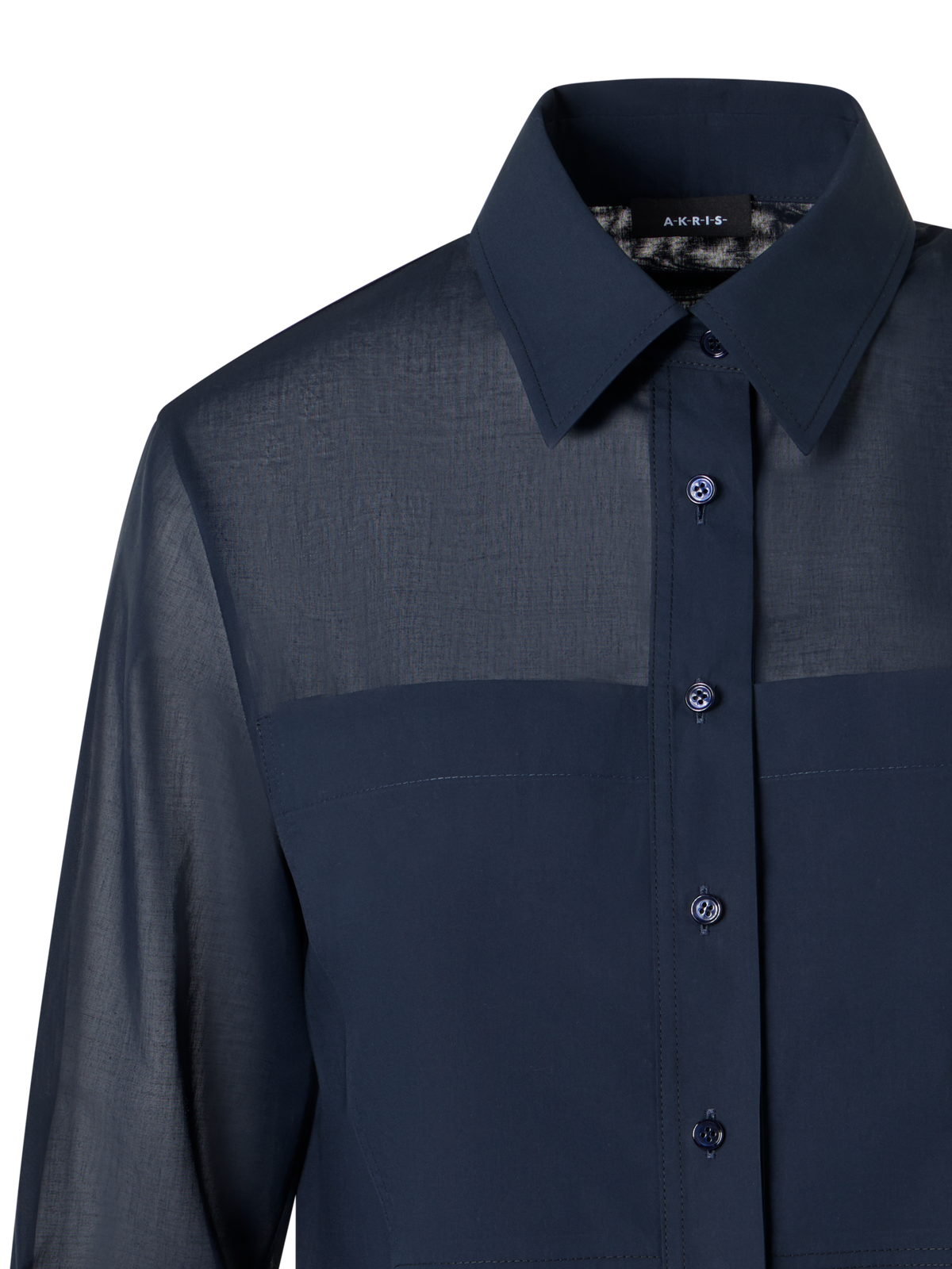 Designer Cotton Voile Tunic Blouse with Poplin Breast Pockets - blue