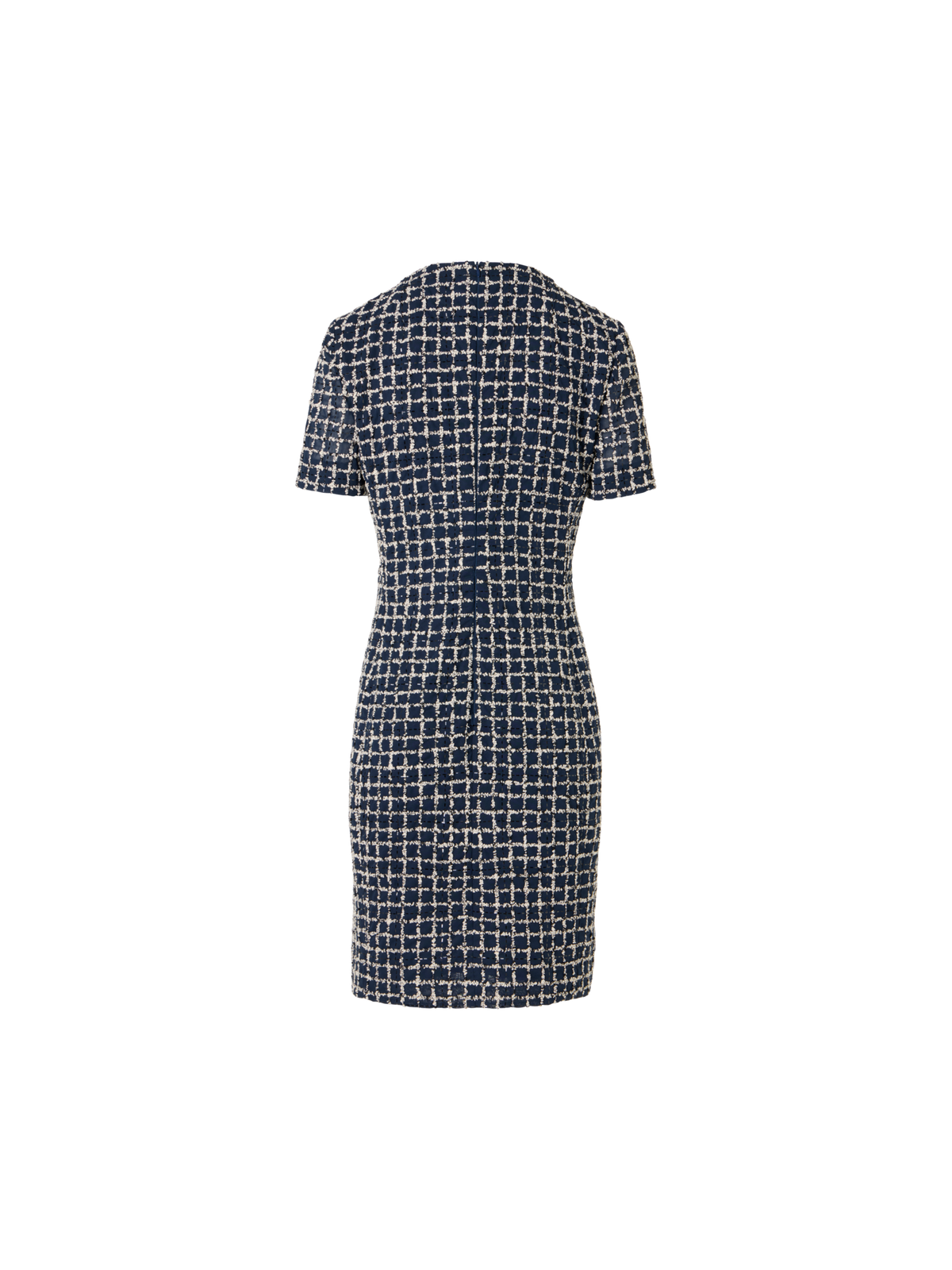 Designer Short-Sleeve Tweed Check Sheath Dress - blue