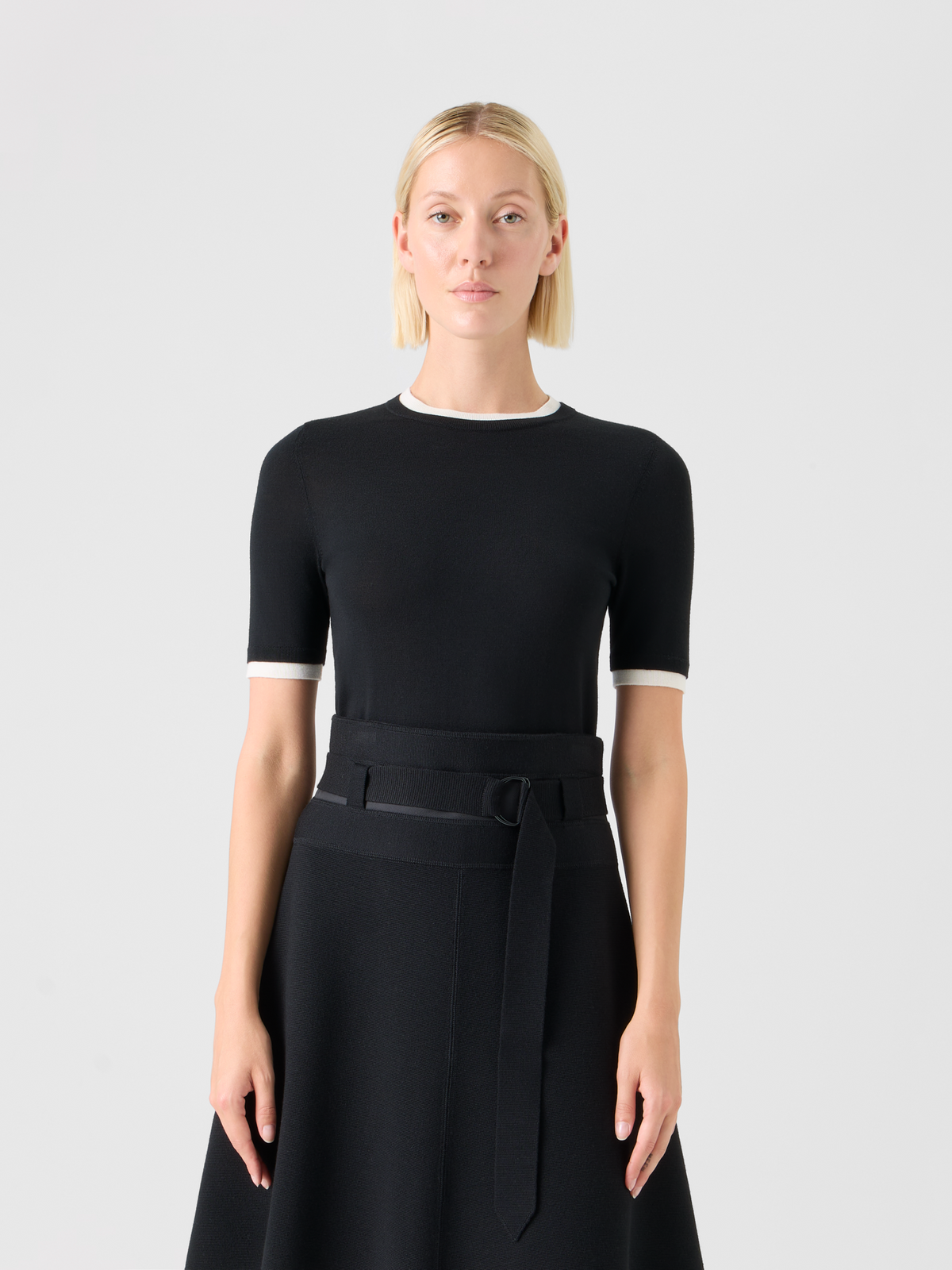 Designer Trompe l’Oeil Layered Wool Sweaterl - black - ecru #editorial