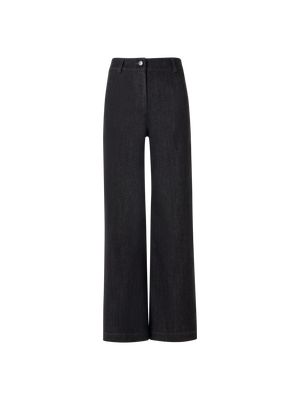 Designer Caia Straight-Leg Pants in High-Stretch Cotton Denim - black