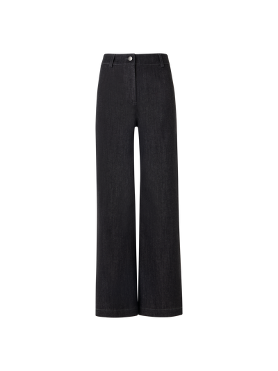 Designer Caia Straight-Leg Pants in High-Stretch Cotton Denim - black