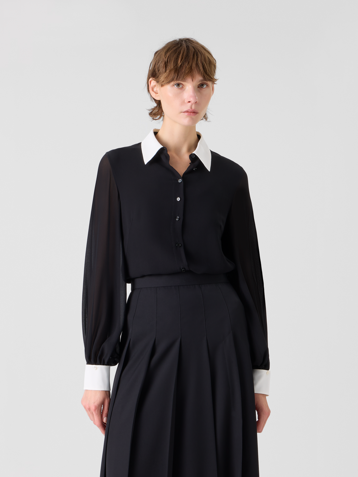 Designer Silk Blouse with Detachable Cuffs - black #editorial