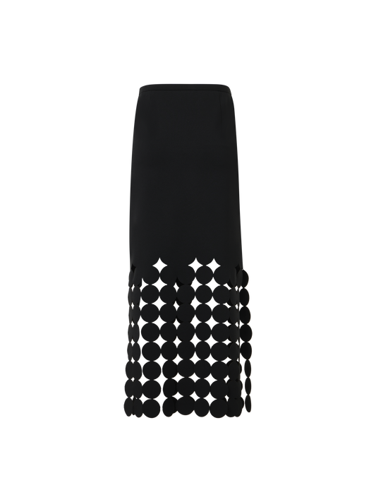 Designer Dropping Dot Cut-Out Jersey Midi Skirt - black