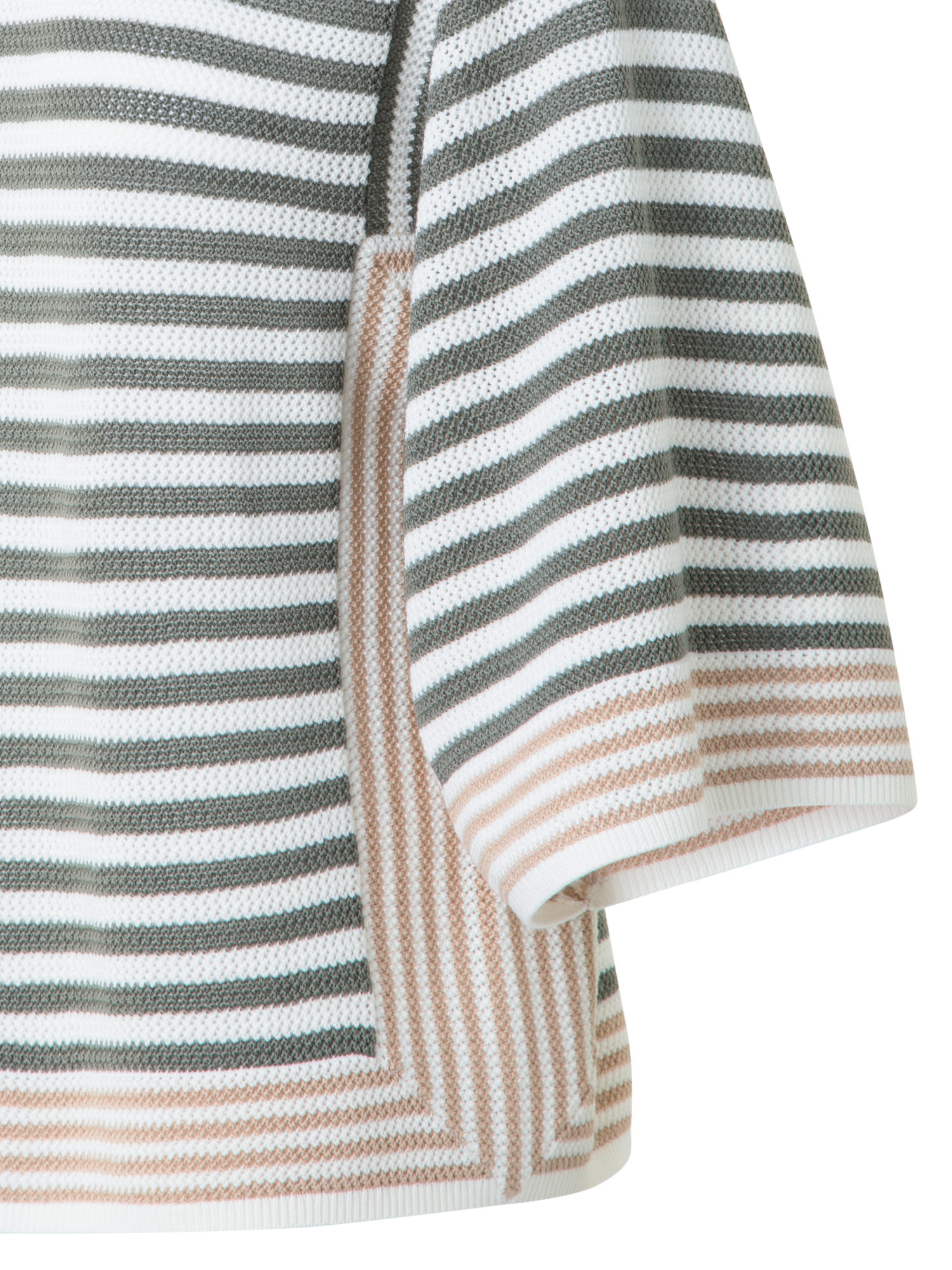 Designer Striped Volume-Sleeve Sweater in Merino Wool - neutral - green - multicolor