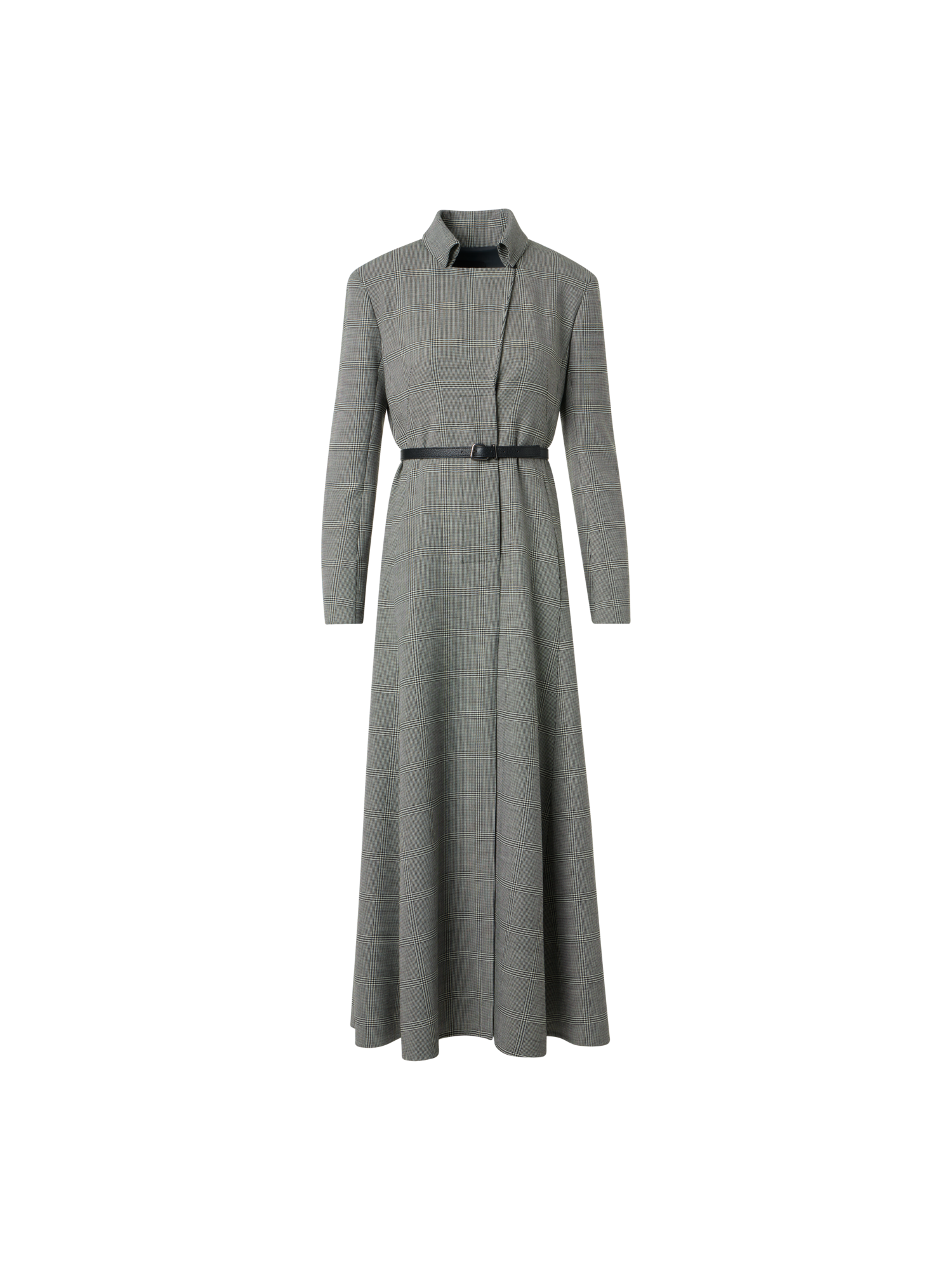 Designer Prince of Wales Check Wool Double-Face Midi Dress - grey