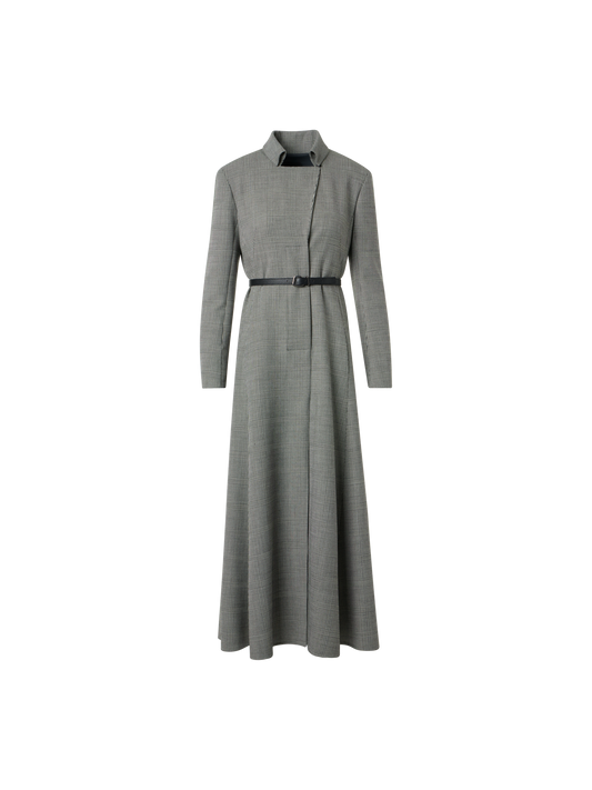 Designer Prince of Wales Check Wool Double-Face Midi Dress - grey