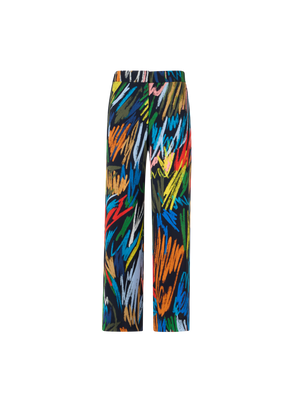 Designer Marlon Elastic Waist Scribble Print Cropped Pants - black - multicolor