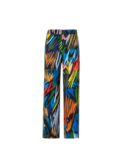 Designer Marlon Elastic Waist Scribble Print Cropped Pants - black - multicolor