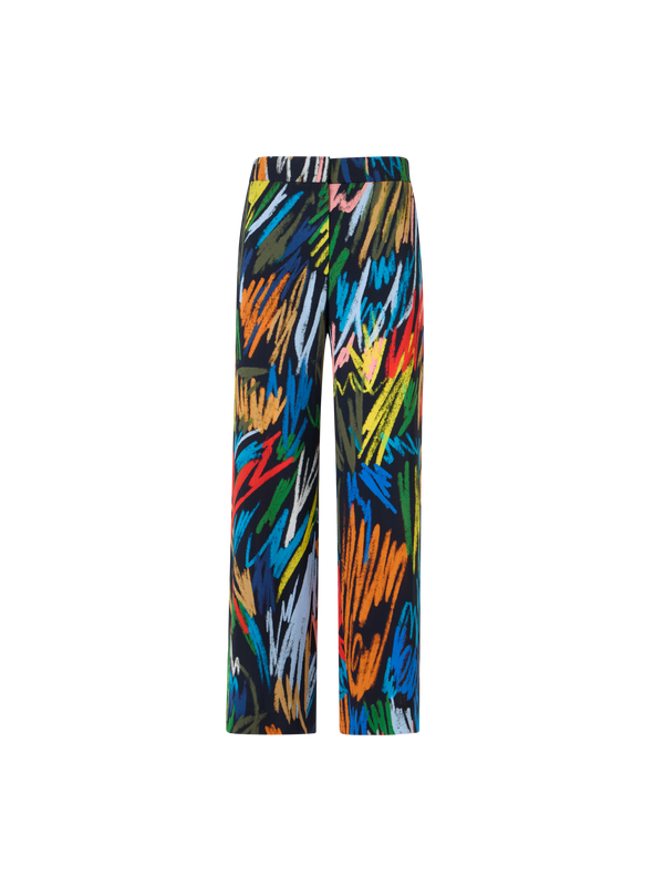 Designer Marlon Elastic Waist Scribble Print Cropped Pants - black - multicolor